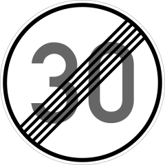 End of speed limit 30 km/h