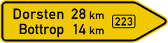 Direction sign to distant and intermediate destinations