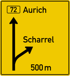 Advance sign with motorway interchange (left)