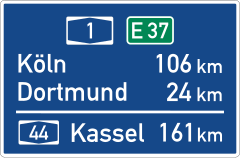 Distance sign on motorways